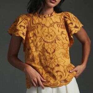 Anthropologie The Lainie High-Neck Lace Cutwork Blouse Size L